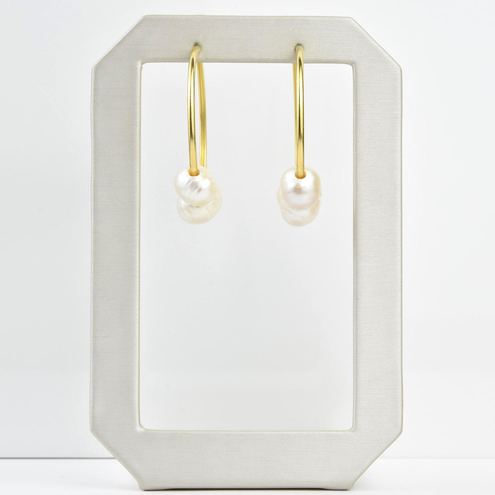 Pearl Hoop Earrings in Gold Tone - Goldmakers Fine Jewelry