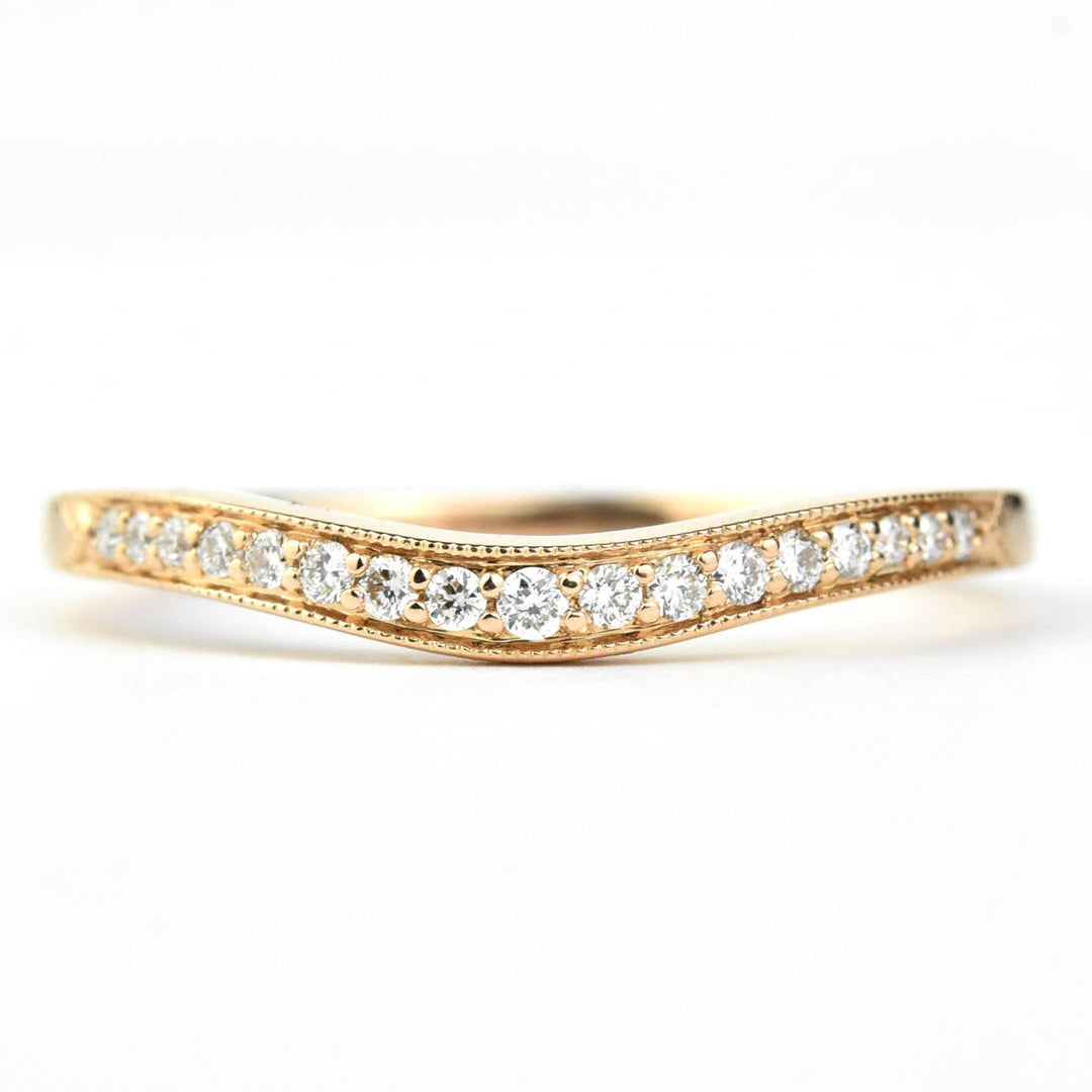 Classic Curved Diamond Milgrain Band in Rose Gold