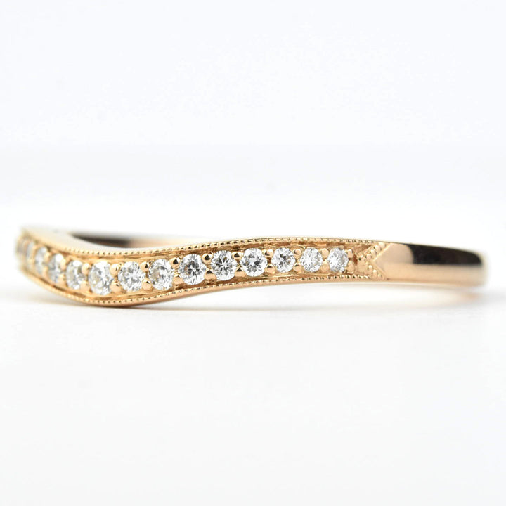 Classic Curved Diamond Milgrain Band in Rose Gold