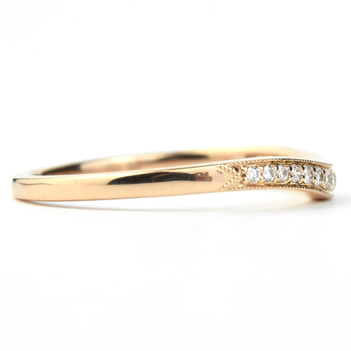 Classic Curved Diamond Milgrain Band in Rose Gold