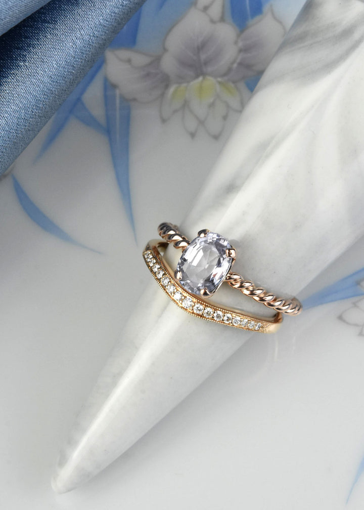 Classic Curved Diamond Milgrain Band in Rose Gold