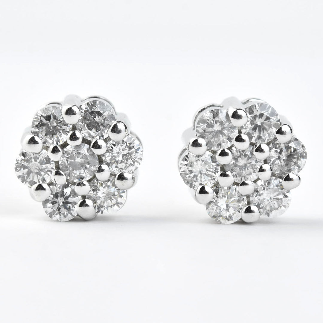 White Gold Diamond Cluster Earrings