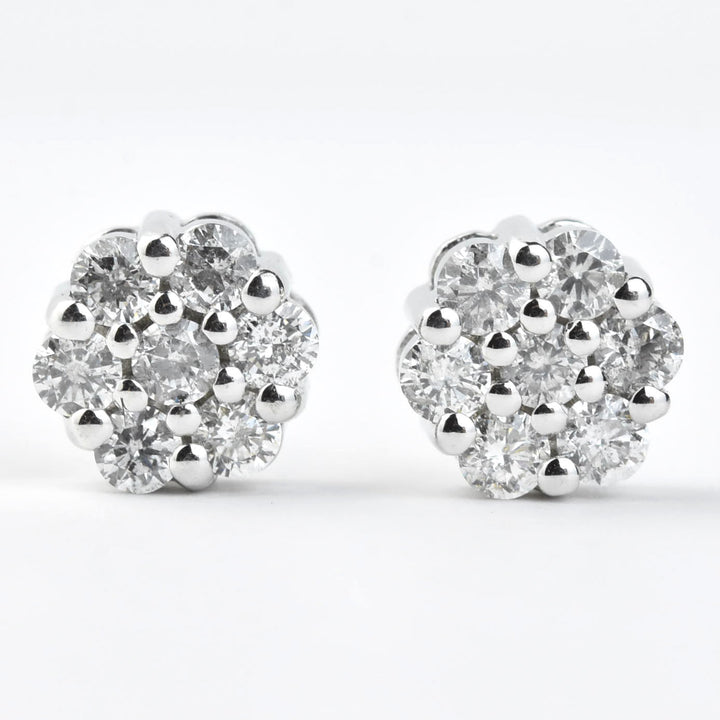 White Gold Diamond Cluster Earrings
