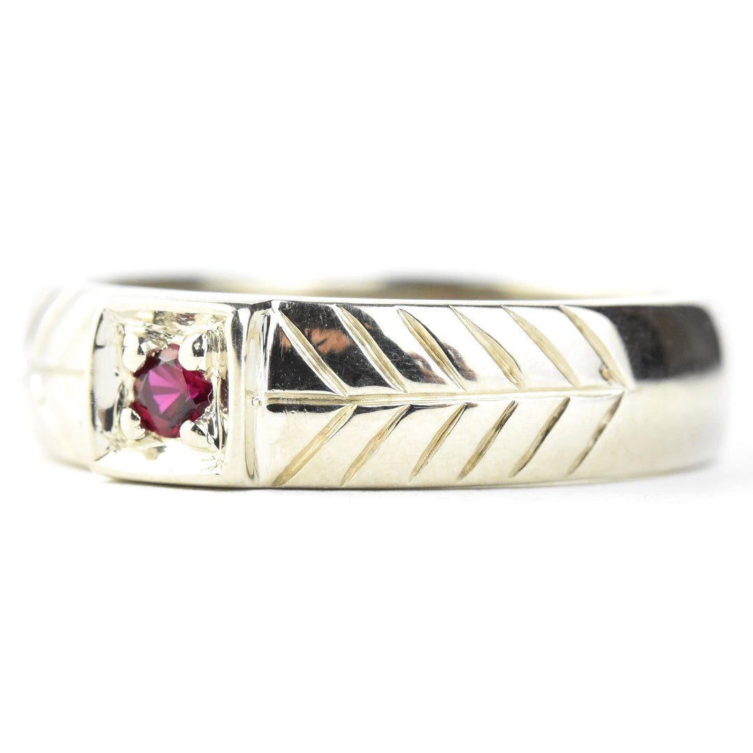 Gents White Gold Herringbone & Bright Box Ruby Ring