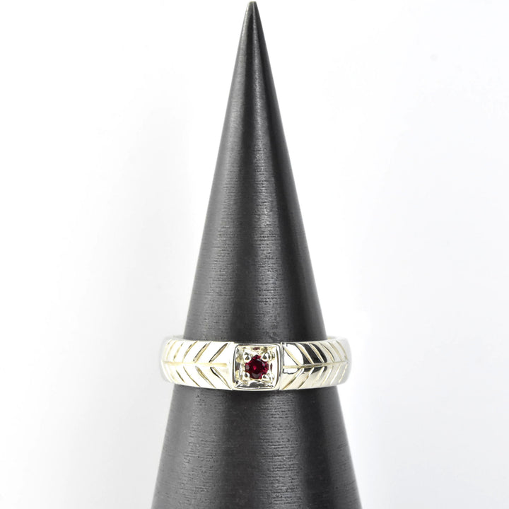 Gents White Gold Herringbone & Bright Box Ruby Ring