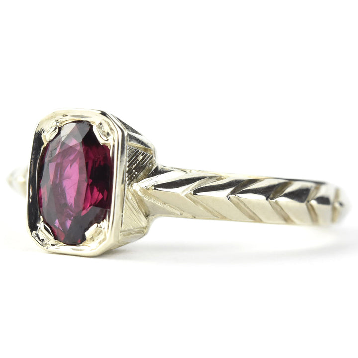 White Gold Herringbone & Pyramid Ruby Ring