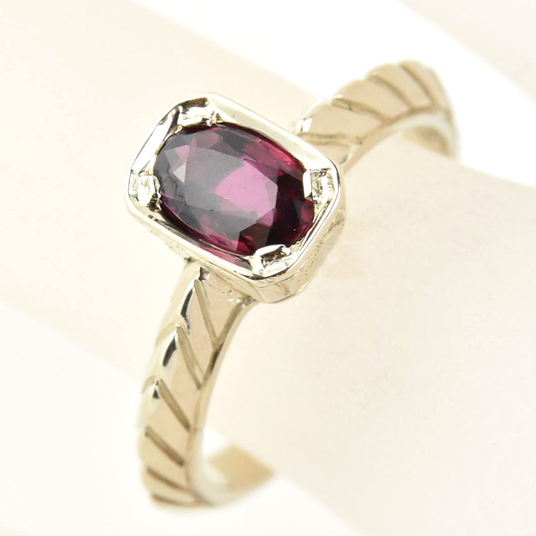 White Gold Herringbone & Pyramid Ruby Ring