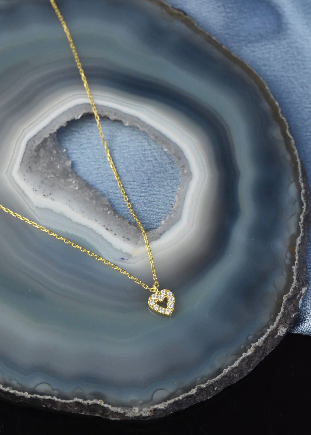 Crystal Heart Necklace in Gold Vermeil
