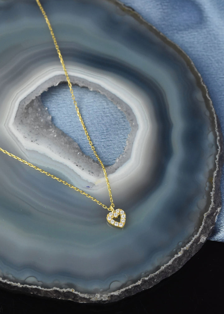 Crystal Heart Necklace in Gold Vermeil