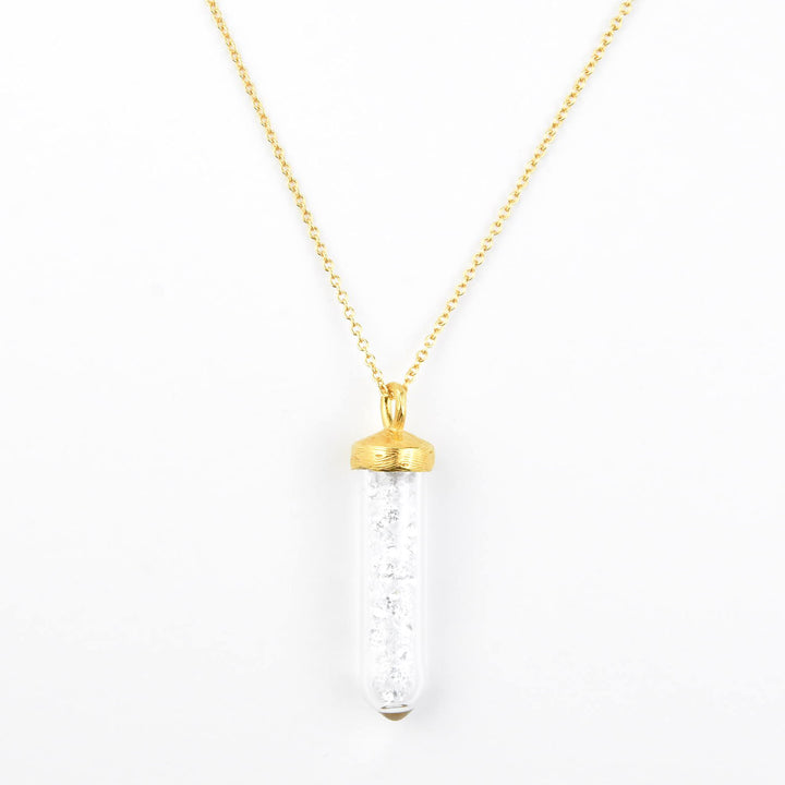 Medium Capsule Necklace with White Crystals - Goldmakers Fine Jewelry