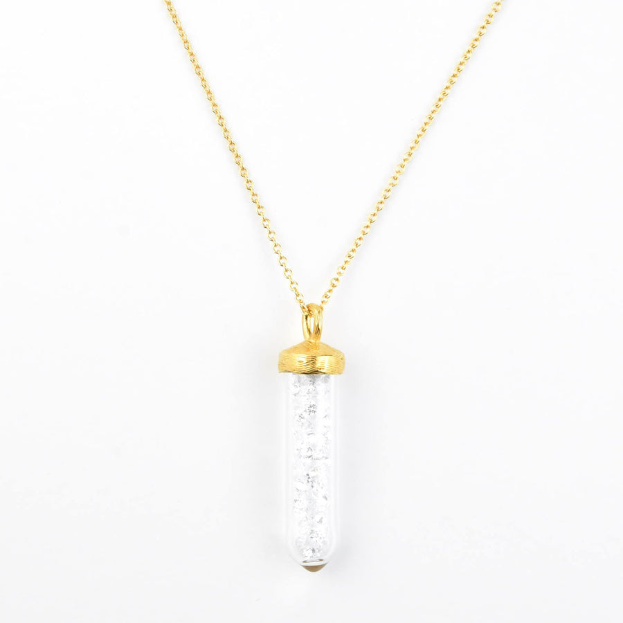 Medium Capsule Necklace with White Crystals - Goldmakers Fine Jewelry