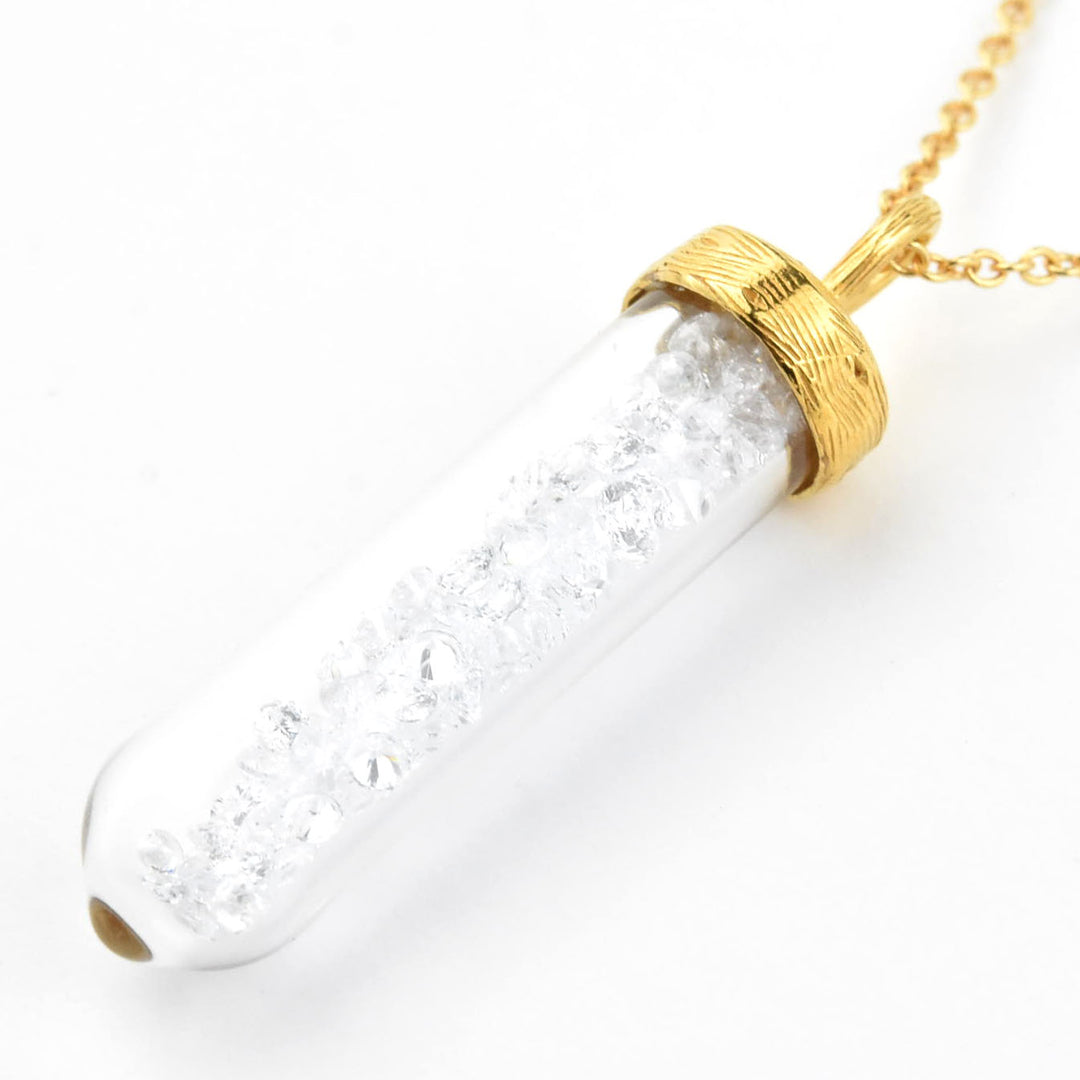Medium Capsule Necklace with White Crystals - Goldmakers Fine Jewelry