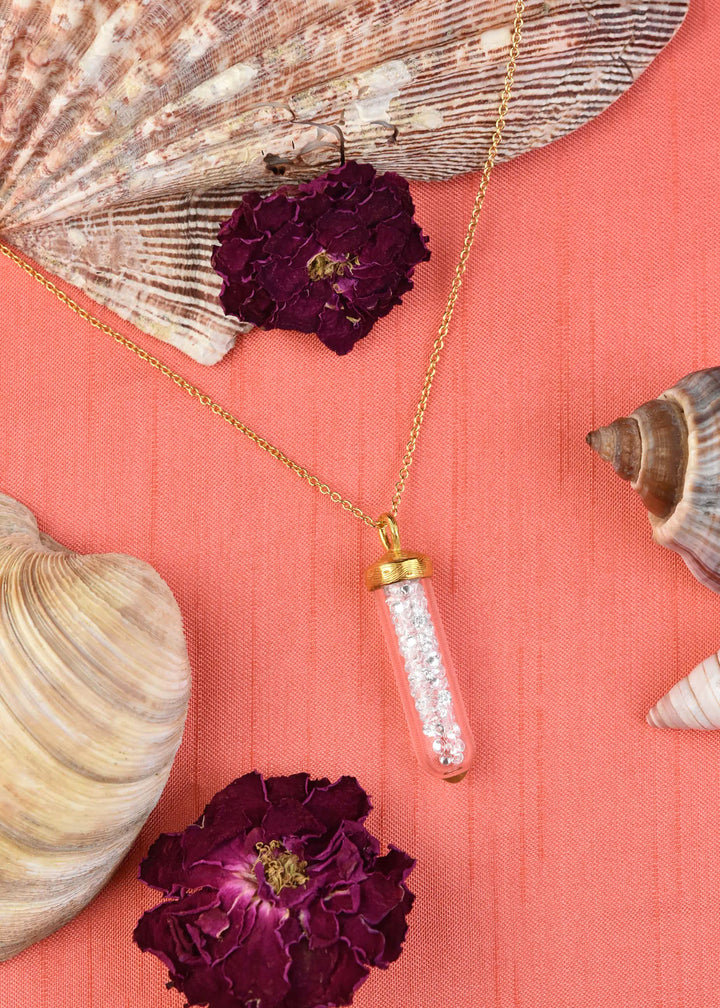 Medium Capsule Necklace with White Crystals - Goldmakers Fine Jewelry