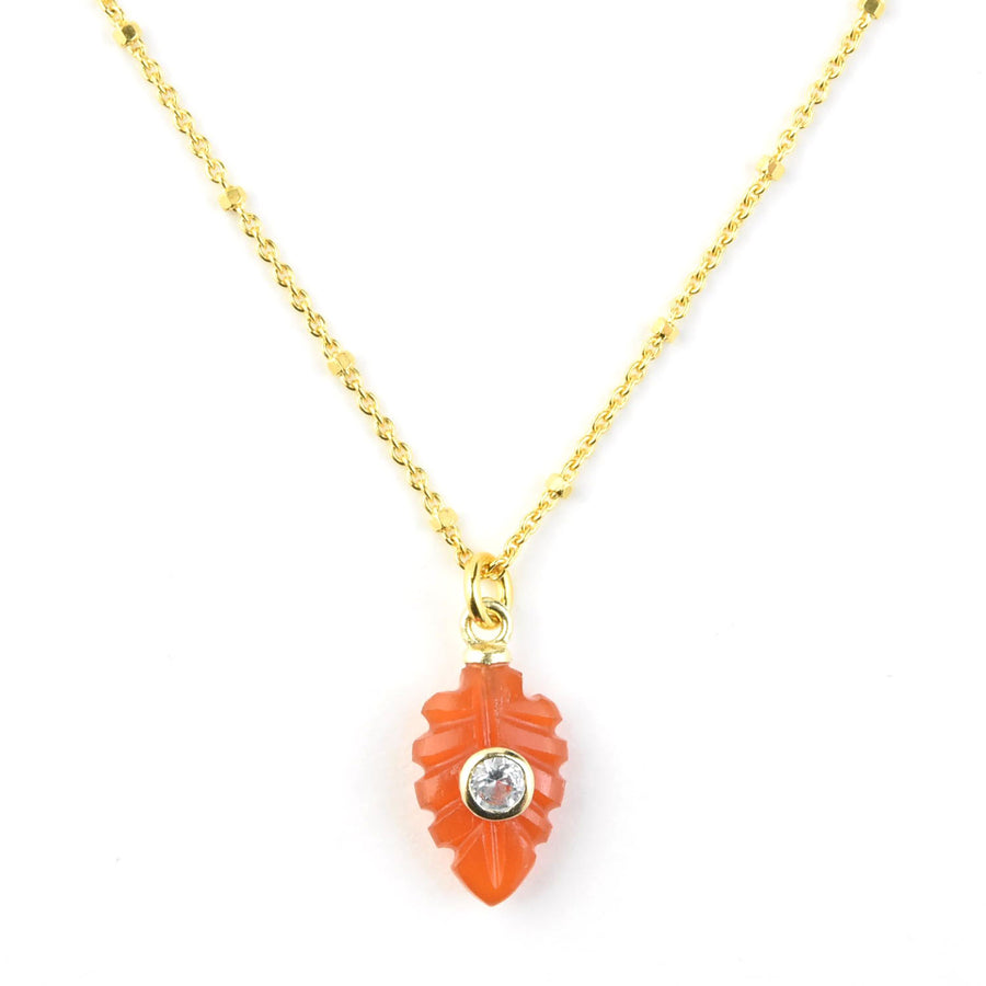 Carved Carnelian Leaf Necklace - Goldmakers Fine Jewelry