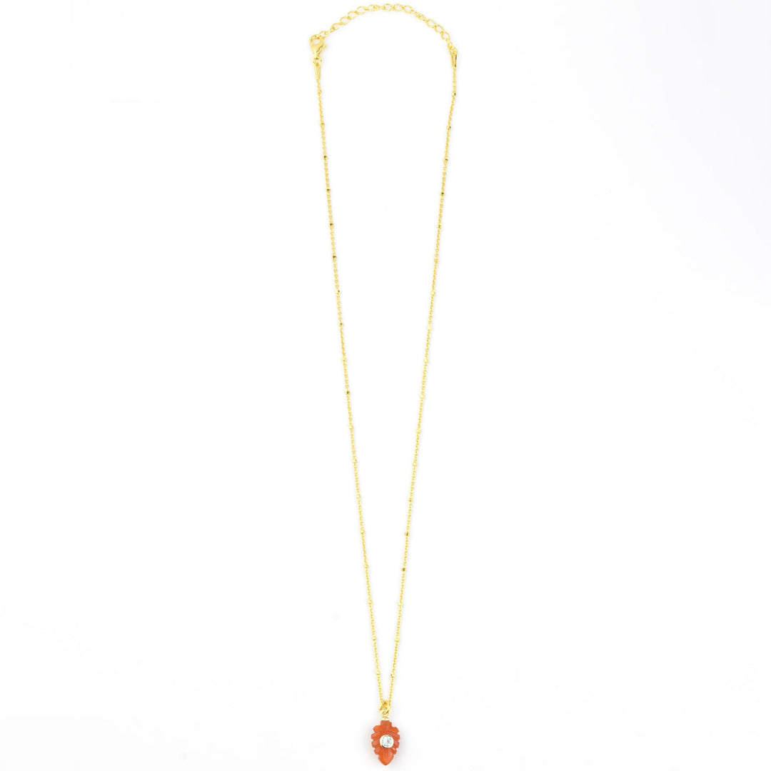 Carved Carnelian Leaf Necklace - Goldmakers Fine Jewelry