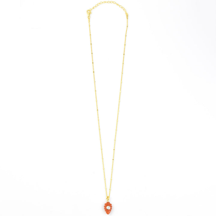 Carved Carnelian Leaf Necklace - Goldmakers Fine Jewelry