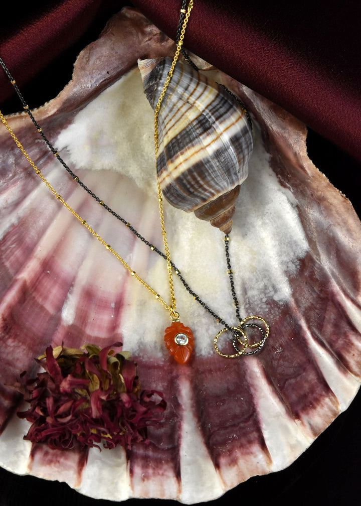 Carved Carnelian Leaf Necklace - Goldmakers Fine Jewelry