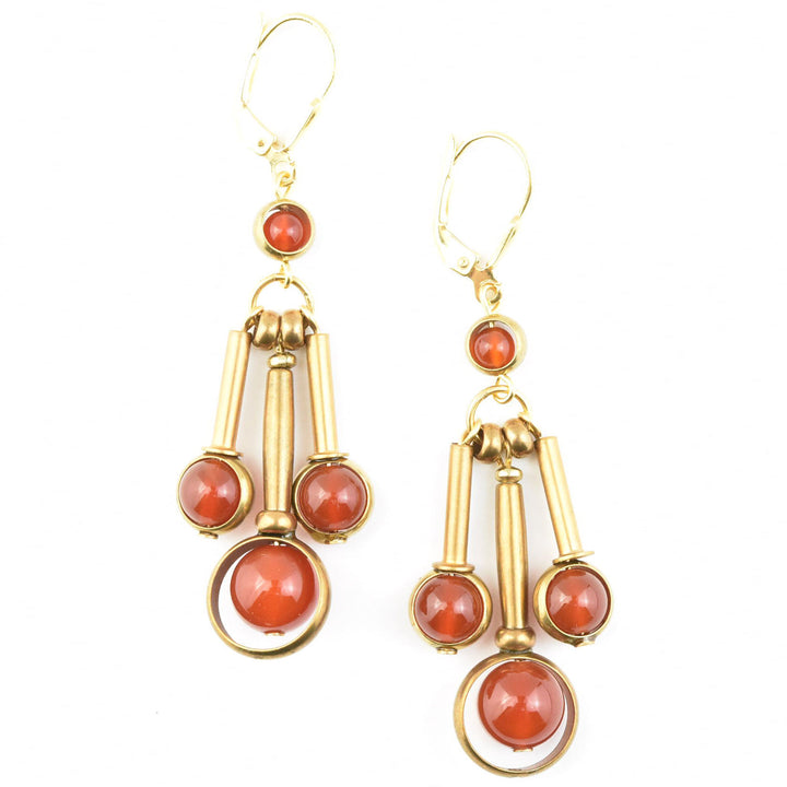 Carnelian and Brass Drop Earrings