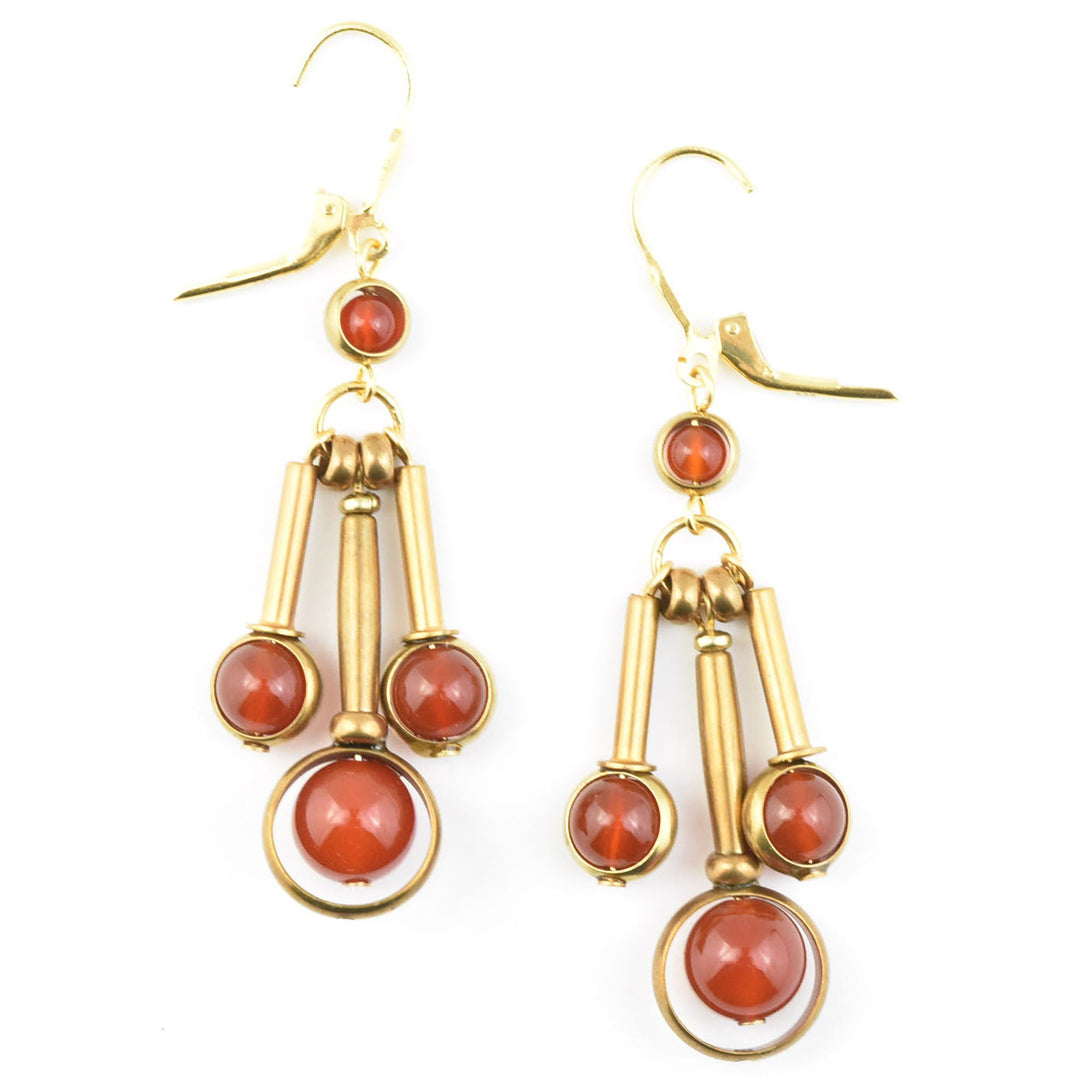 Carnelian and Brass Drop Earrings