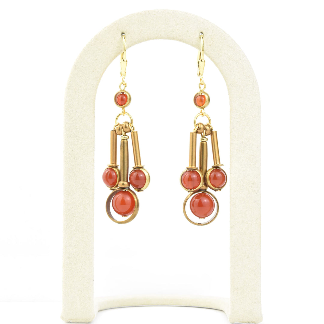 Carnelian and Brass Drop Earrings