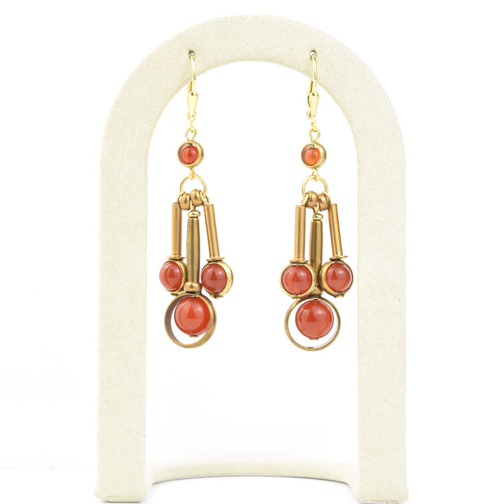 Carnelian and Brass Drop Earrings