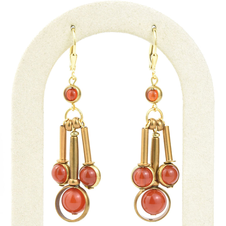 Carnelian and Brass Drop Earrings