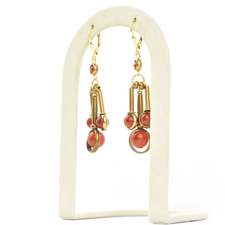 Carnelian and Brass Drop Earrings