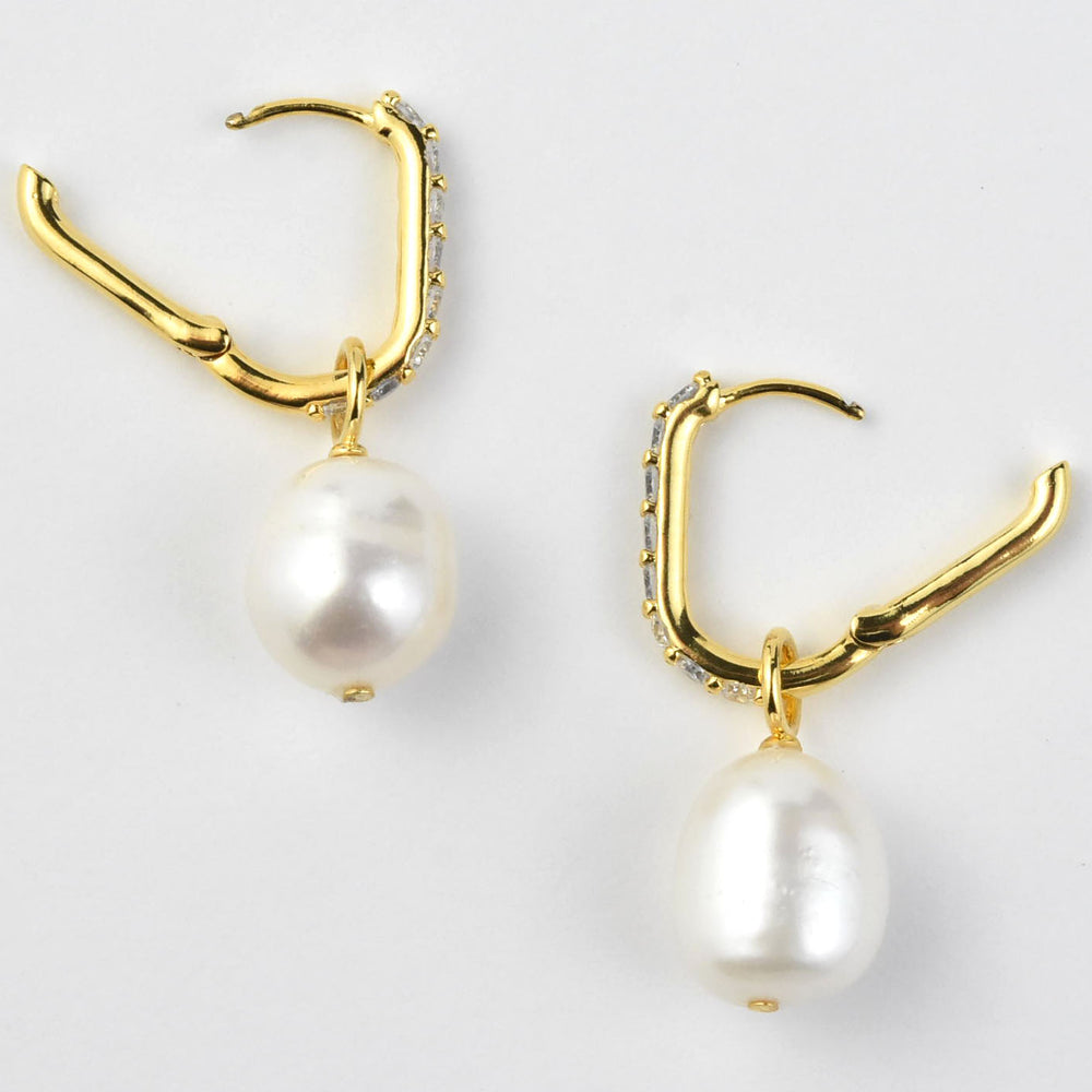 Celeste Huggies with Pearl Drop - Goldmakers Fine Jewelry
