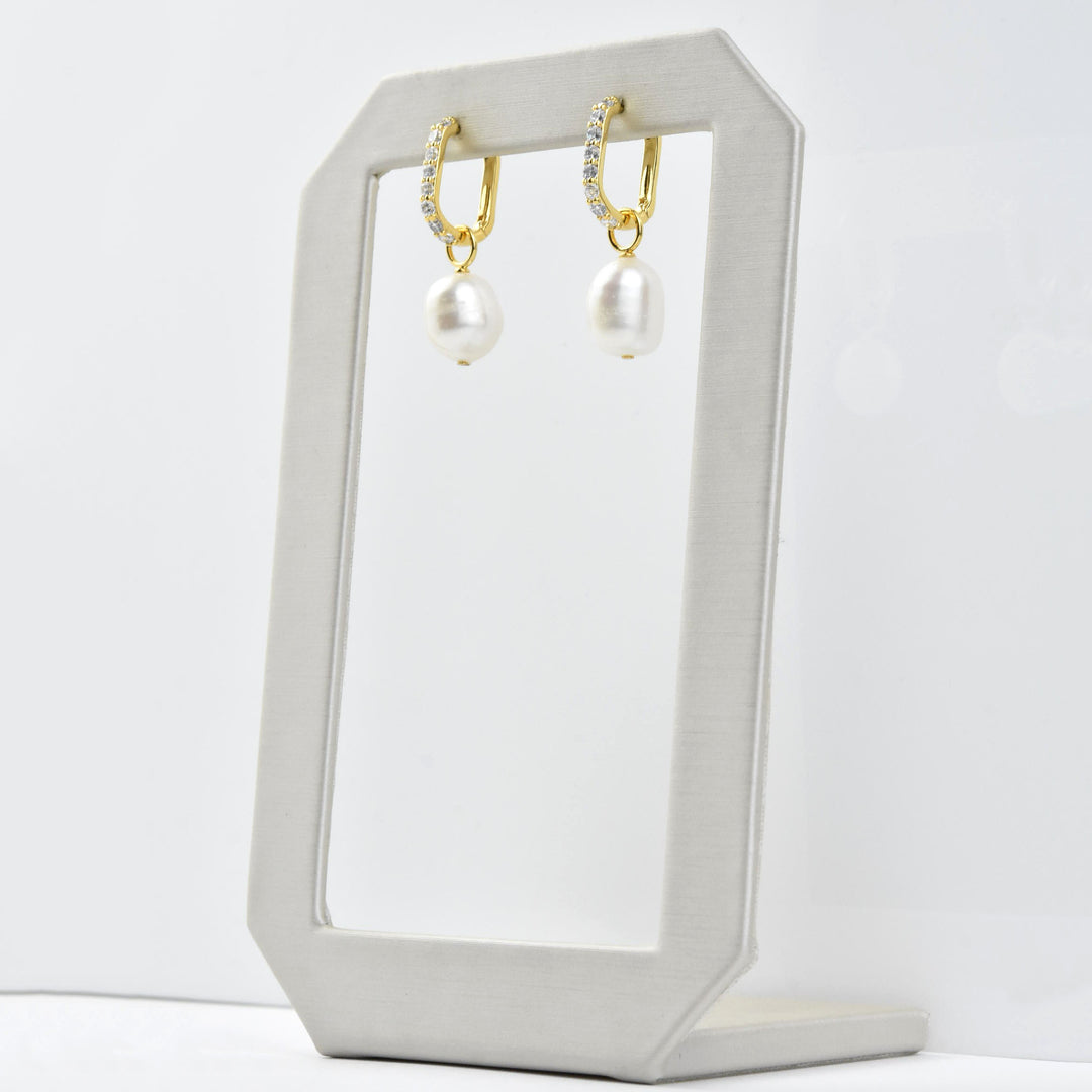 Celeste Huggies with Pearl Drop - Goldmakers Fine Jewelry