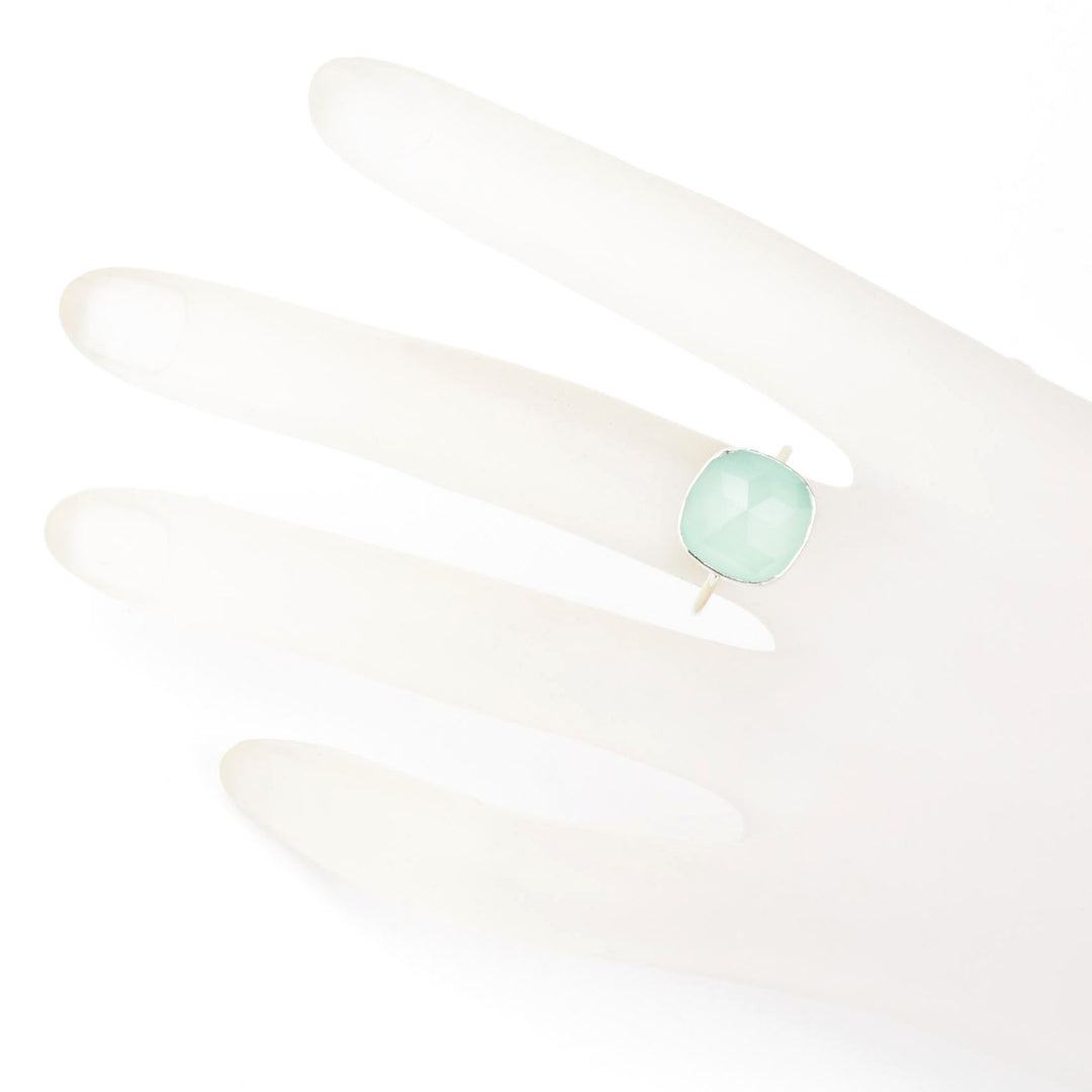 Faceted Cushion Cut Gemstone Ring in Silver