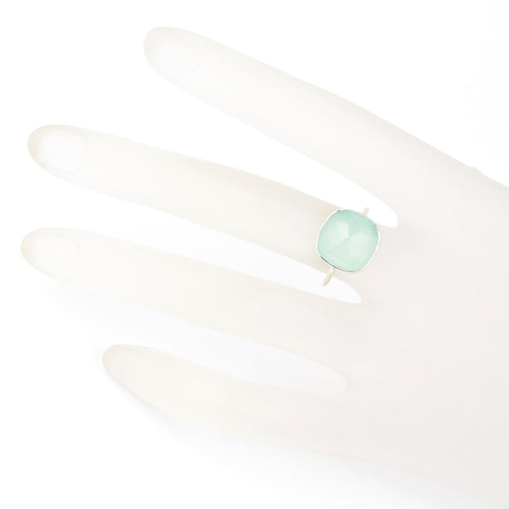 Faceted Cushion Cut Gemstone Ring in Silver