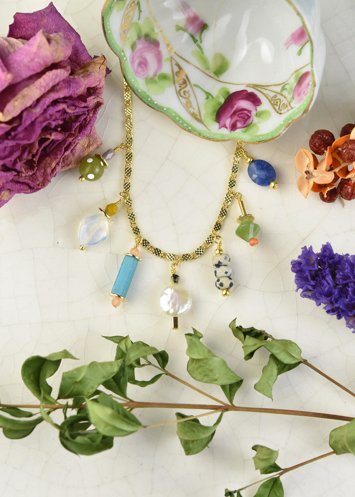 Charm Necklace, Jewel Tone Beads