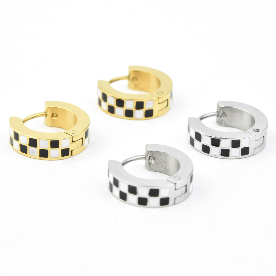 Checkered Chunky Huggie Hoops - Goldmakers Fine Jewelry
