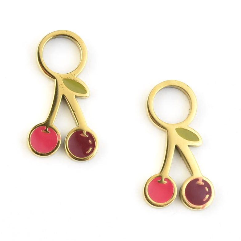 Mini Cherry Huggie Hoop Charms - Goldmakers Fine Jewelry