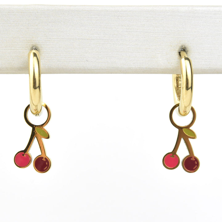 Mini Cherry Huggie Hoop Charms - Goldmakers Fine Jewelry