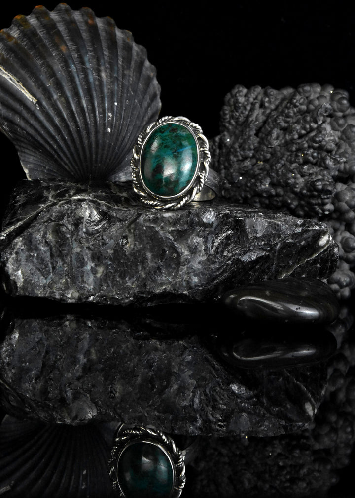 Oval Chrysocolla Ring in Sterling Silver - Goldmakers Fine Jewelry