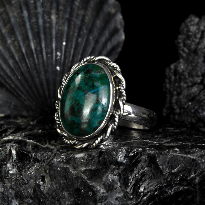 Oval Chrysocolla Ring in Sterling Silver - Goldmakers Fine Jewelry