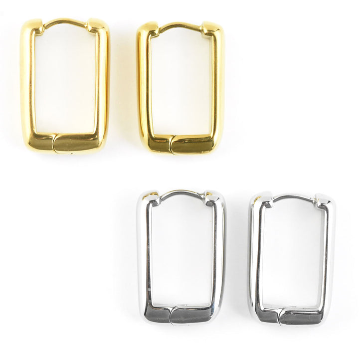 Chunky Rounded Rectangle Huggie Hoops - Goldmakers Fine Jewelry
