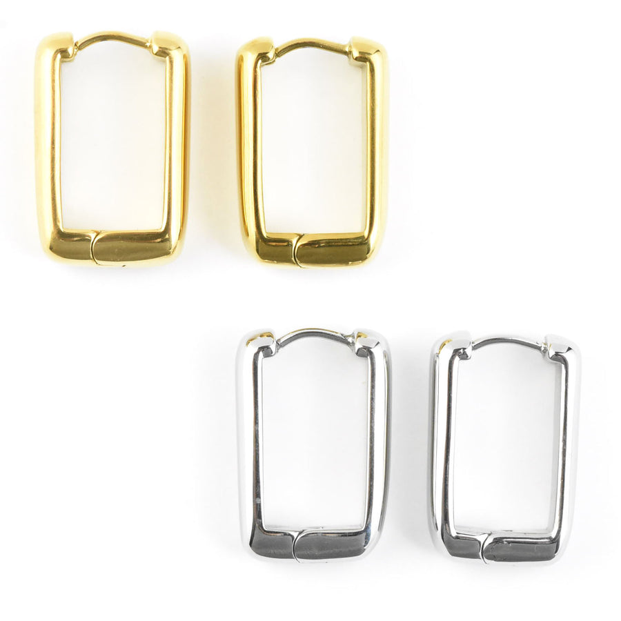 Chunky Rounded Rectangle Huggie Hoops - Goldmakers Fine Jewelry