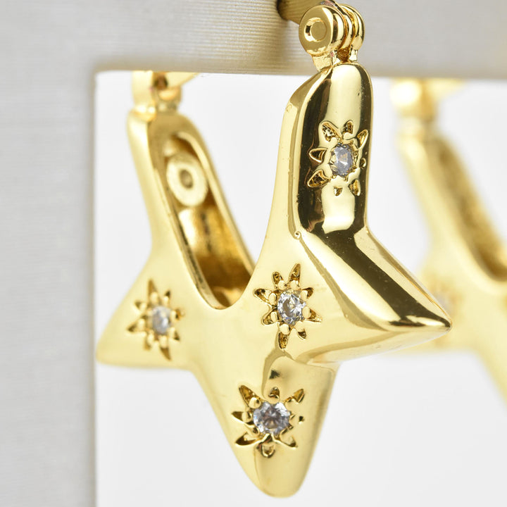 3D Star Hoops - Goldmakers Fine Jewelry