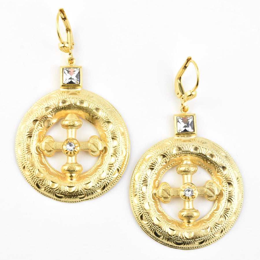 Circle Statement Earrings with Cross - Goldmakers Fine Jewelry