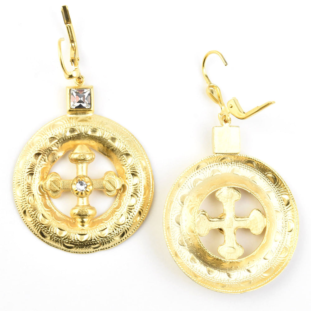Circle Statement Earrings with Cross - Goldmakers Fine Jewelry