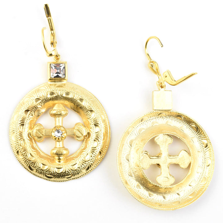 Circle Statement Earrings with Cross - Goldmakers Fine Jewelry