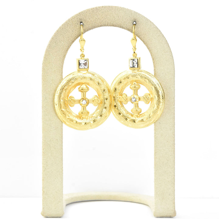 Circle Statement Earrings with Cross - Goldmakers Fine Jewelry