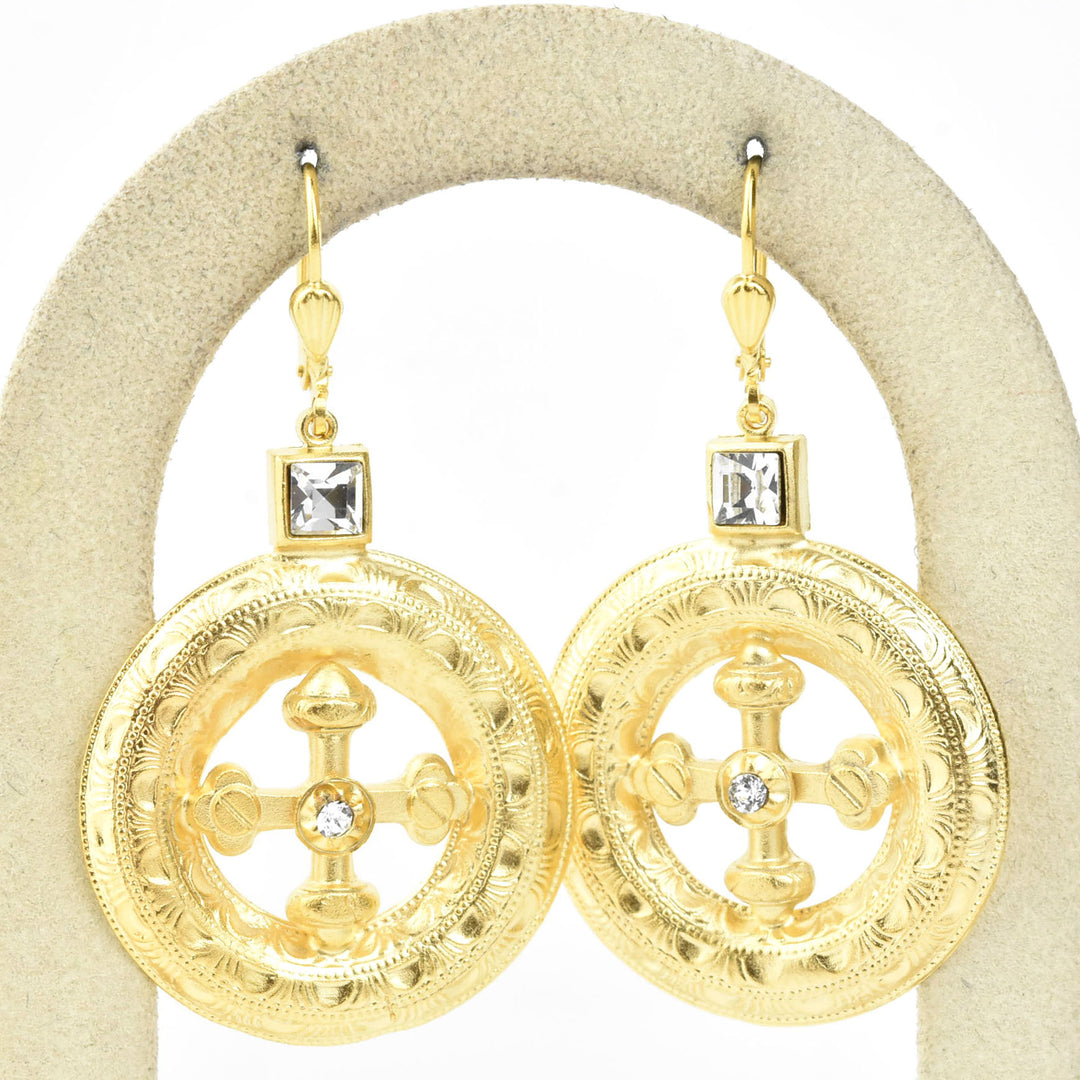 Circle Statement Earrings with Cross - Goldmakers Fine Jewelry