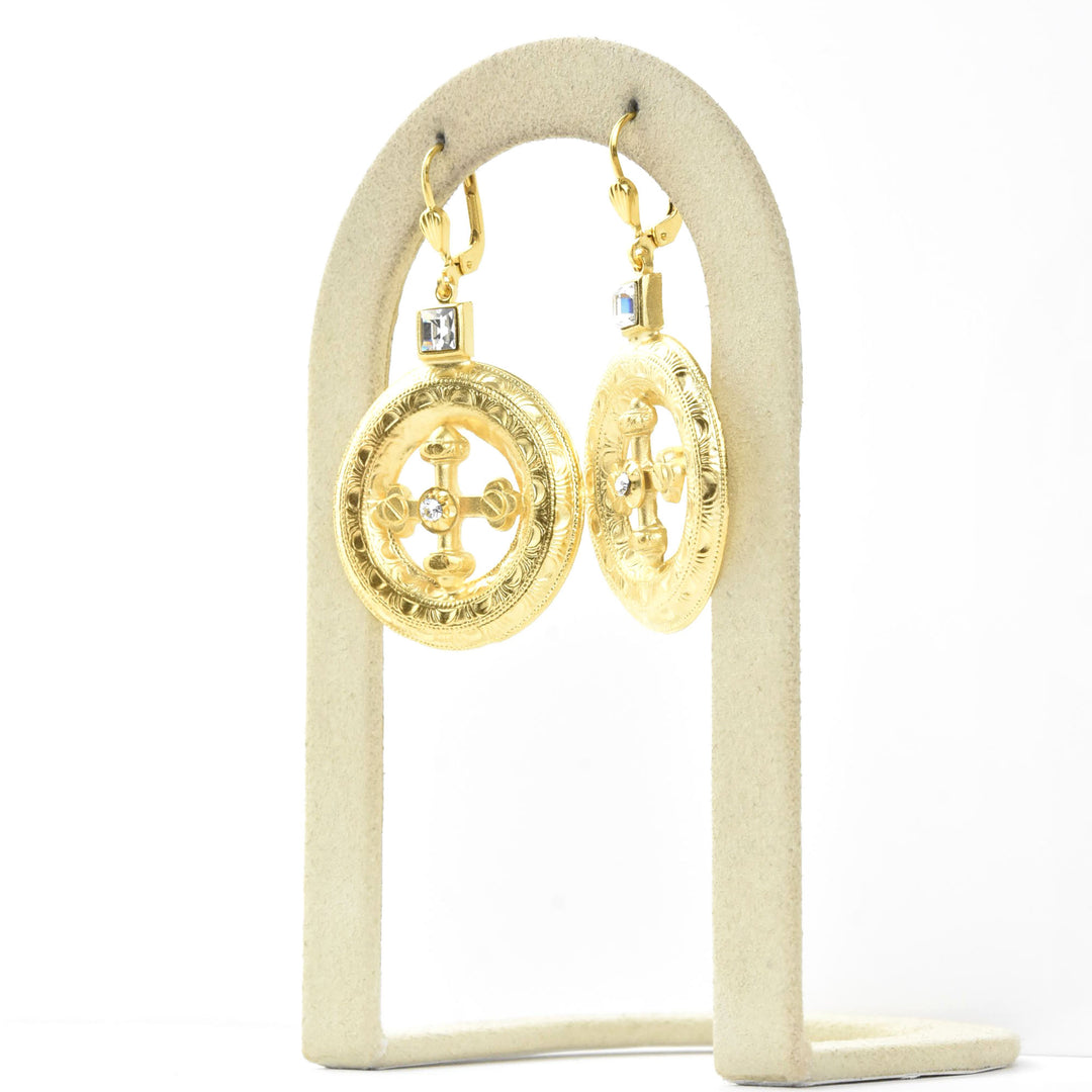 Circle Statement Earrings with Cross - Goldmakers Fine Jewelry