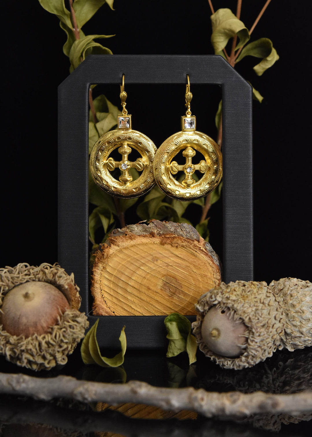 Circle Statement Earrings with Cross - Goldmakers Fine Jewelry