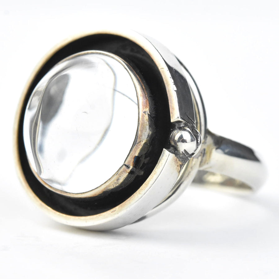 Round Clear Quartz Ring in Sterling Silver - Goldmakers Fine Jewelry