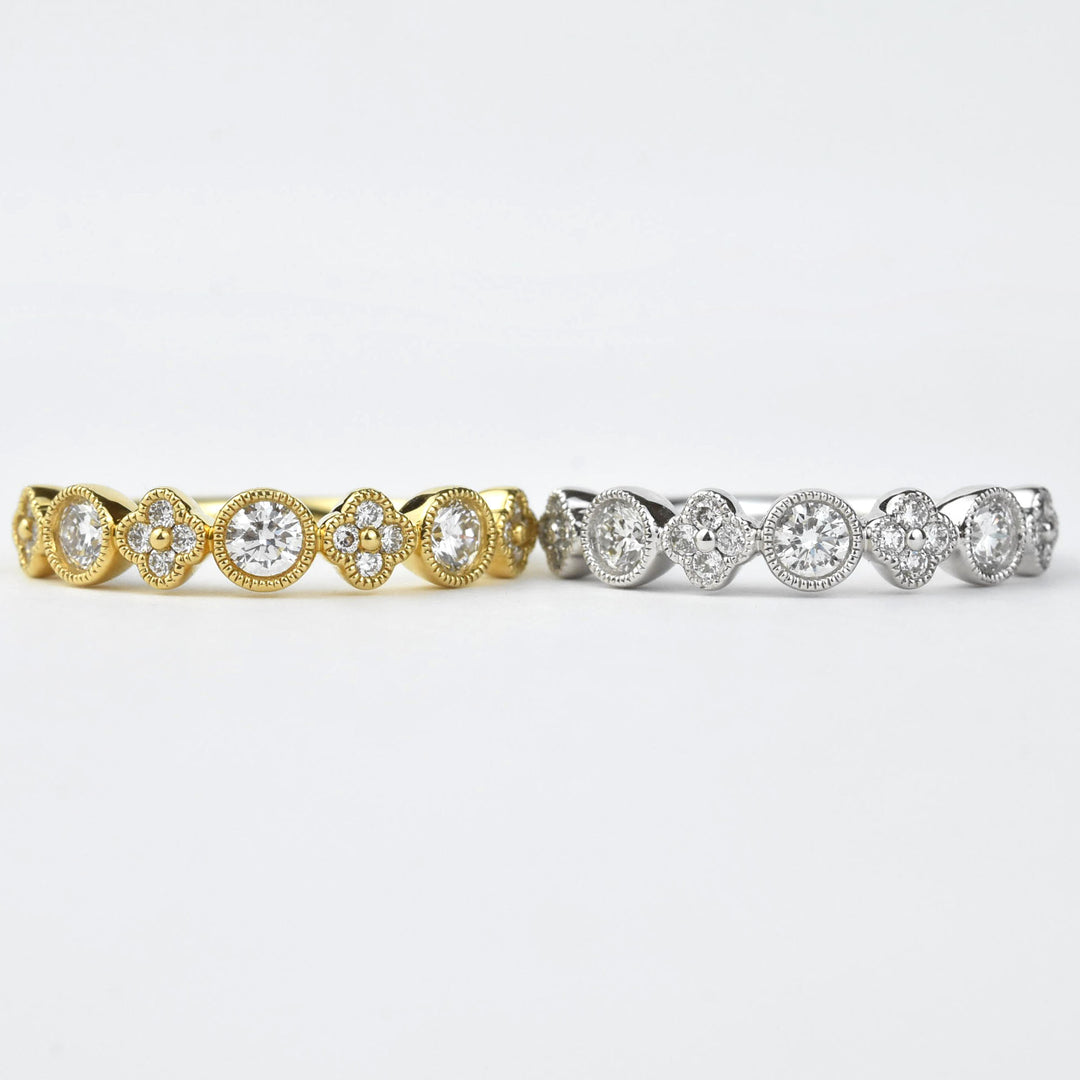 Clover Motif Diamond Band in 18 Yellow Gold - Goldmakers Fine Jewelry