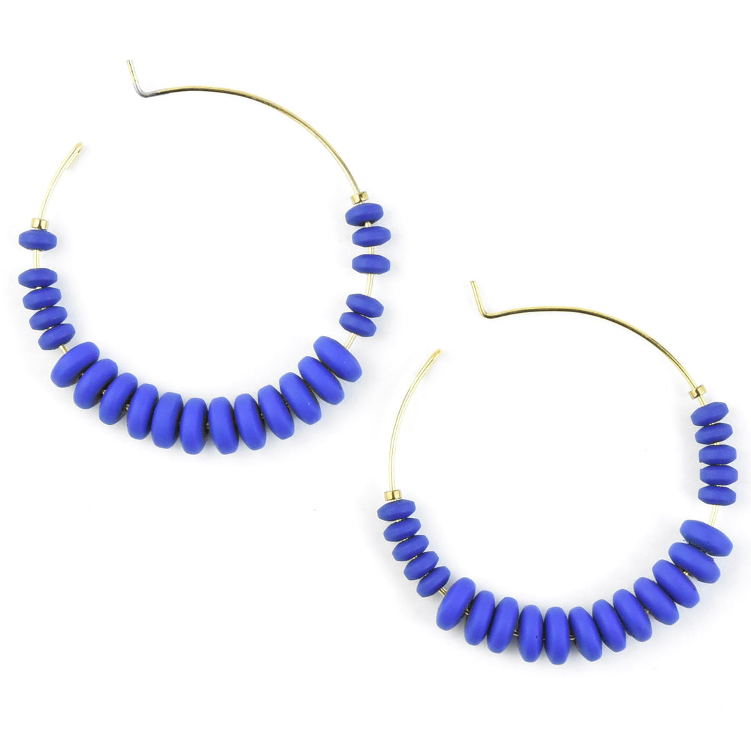 Cobalt Beaded Hoops - Goldmakers Fine Jewelry